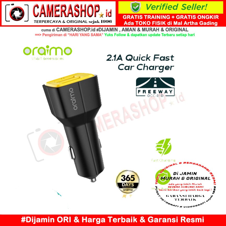 Jual Oraimo Car Charger Mobil Fast Charging 2 Ports Speedline OCC01D