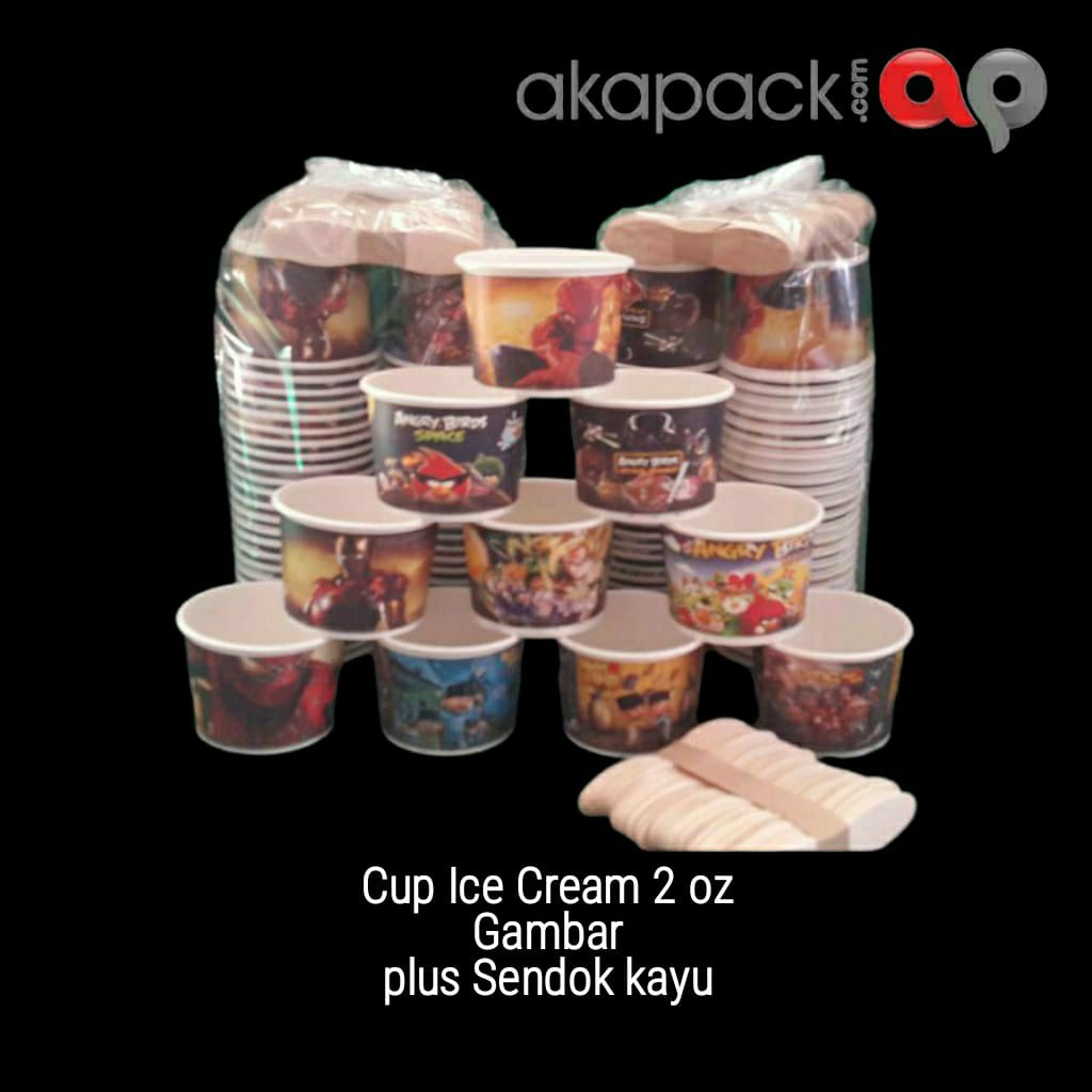 Jual paper cup es cream / cup kertas ukuran 2 oz GRATIS SENDOK KAYU ...