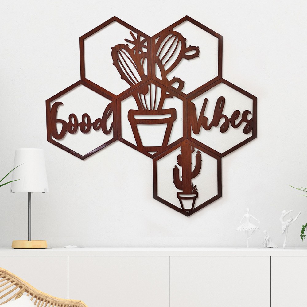 Jual Hiasan Dinding Kayu Aesthetic Motif Hexagon Monstera Walldecor Pajangan Rumah Aesthetic