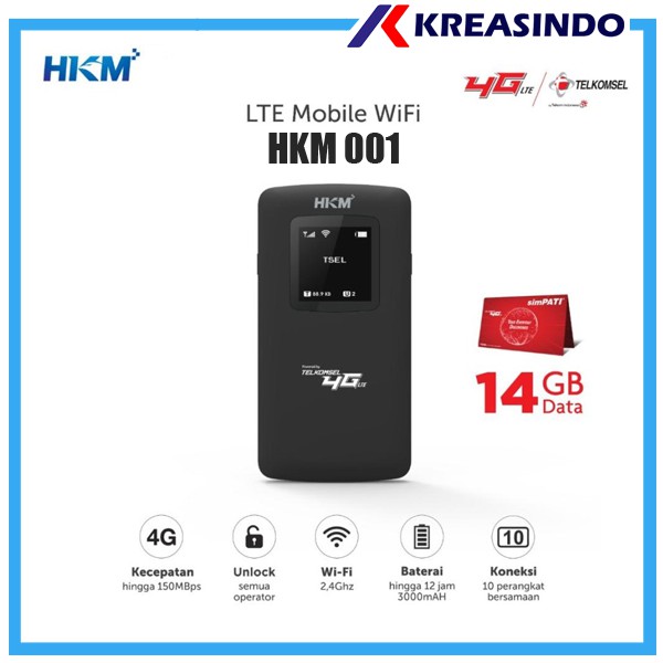 Jual HKM 001 Mifi Router Modem Wifi 4G Free Telkomsel 14Gb Unlock ...