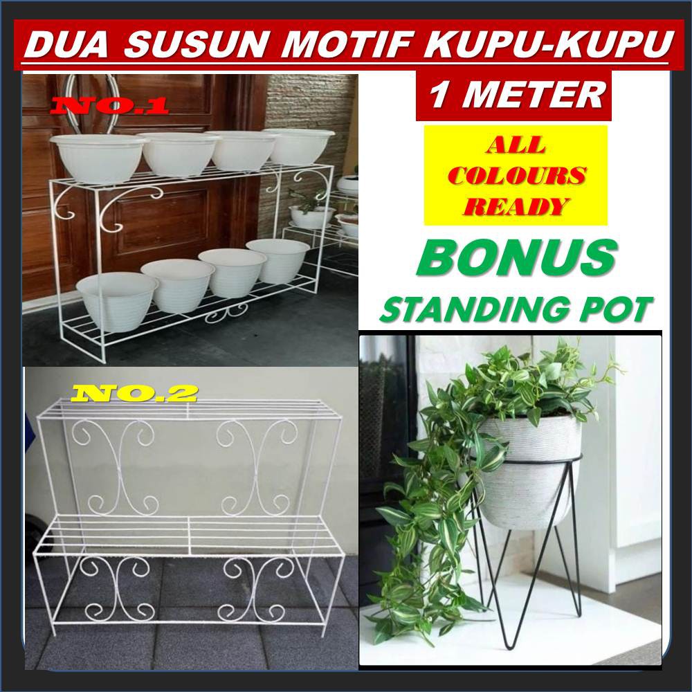 Jual Rak Pot Bunga Besi Minimalis Susun Dudukan Standing Pot Panjang Meter Model Kupu Kupu