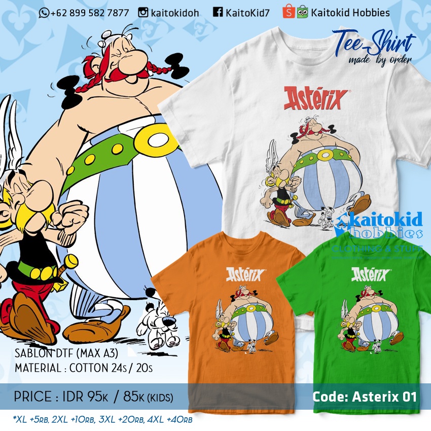 Jual Kaos ASTERIX OBELIX Tshirt Komik Jadul bisa custom desain bebas