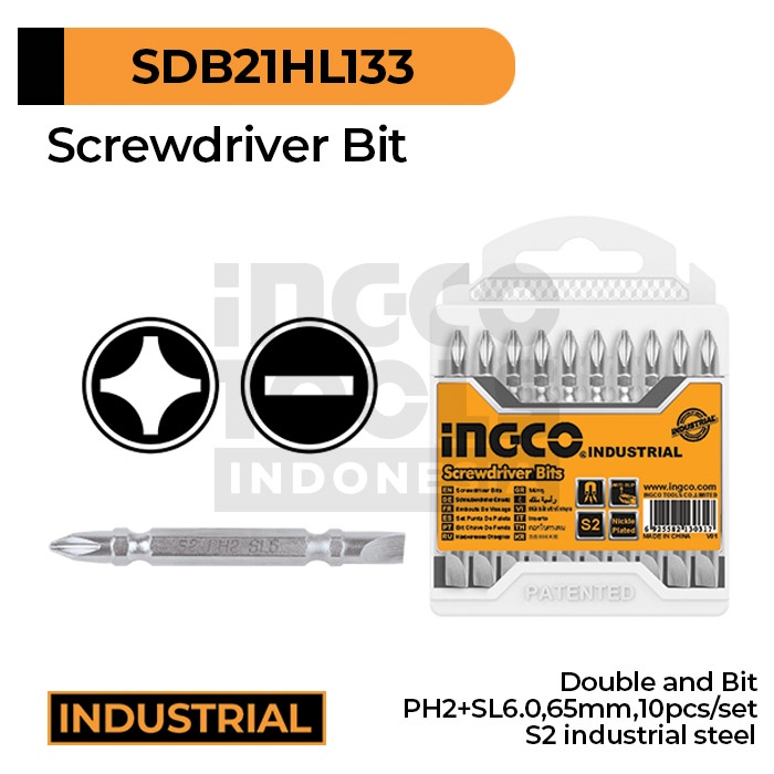 Jual 10-Pcs Screwdriver Bit (PH2+SL6 65mm) INGCO SDB21HL133 Paket Mata ...