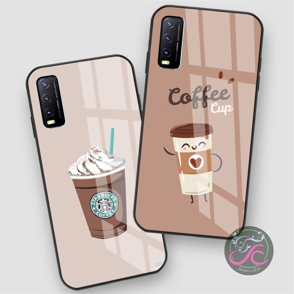 Jual Softcase Back Case Glass Kaca Coffe Drink Oppo Vivo Xiaomi Samsung