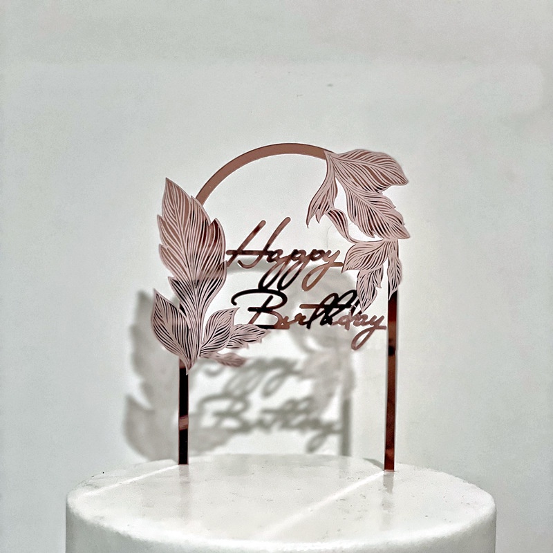 Jual RUMAH KRAVE - LEAF HAPPY BIRTHDAY CAKE TOPPER DAUN AKRILIK GOLD ...