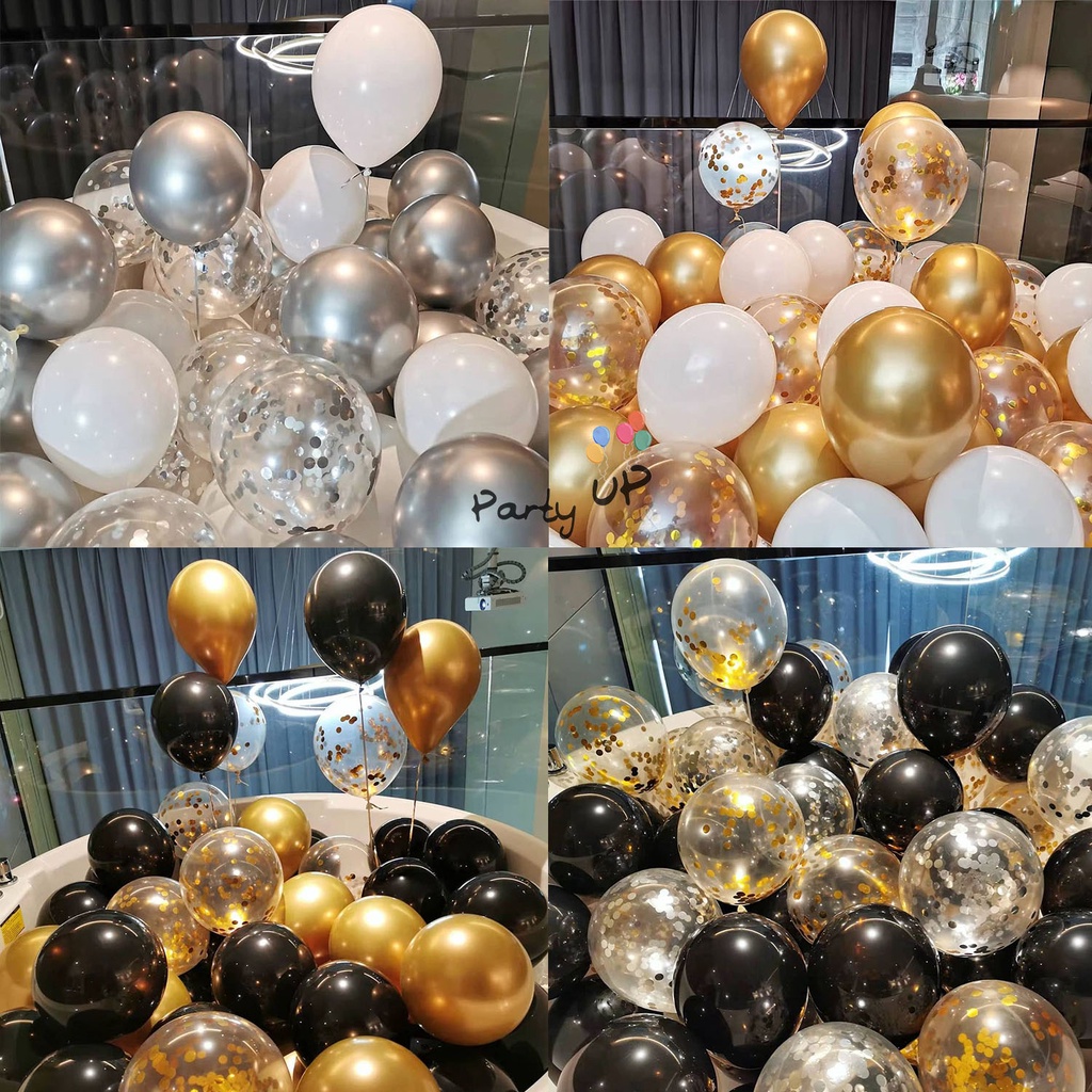 [Paket Latex] Balon Latex Konfetti Doff & Chrome isi 15pcs