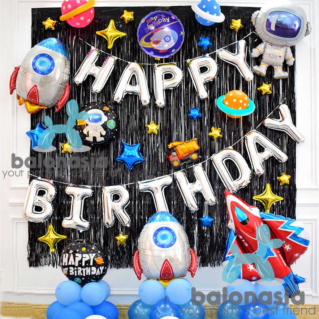 Balonasia Dekorasi Ulang Tahun Galaxy Astronot To The Moon Set