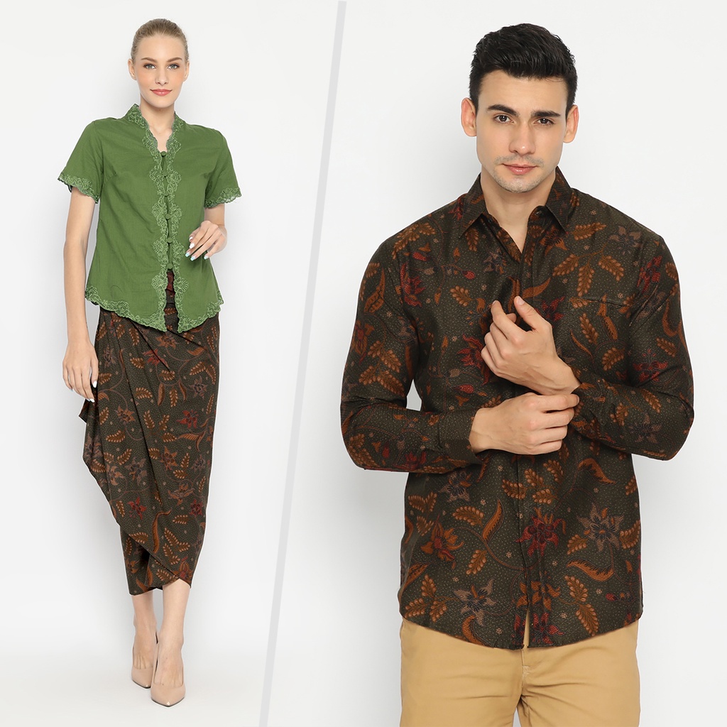 Jual Batik Couple Modern Kemeja Rok Lilit Instan Batik Pria Lengan Panjang Premium Motif Elegant 2665