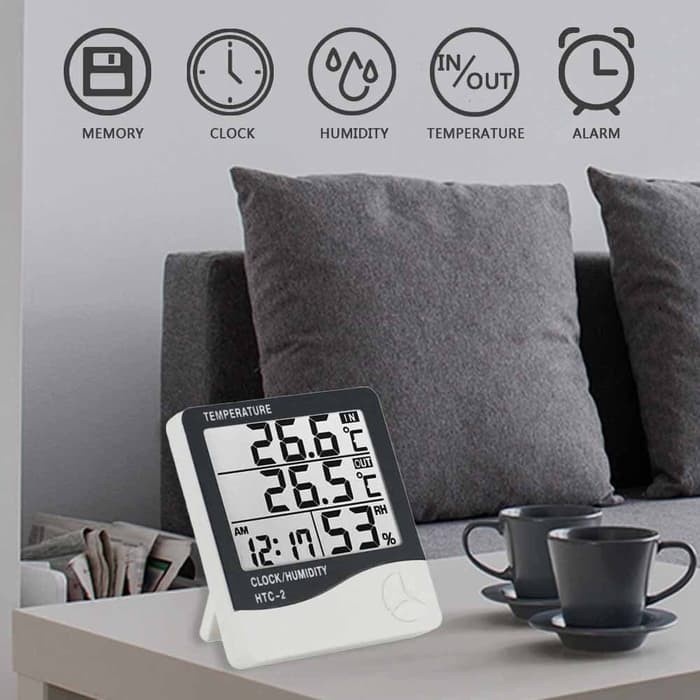 Jual Digital Hygrometer Thermometer Termometer with Clock Alarm Alat ...