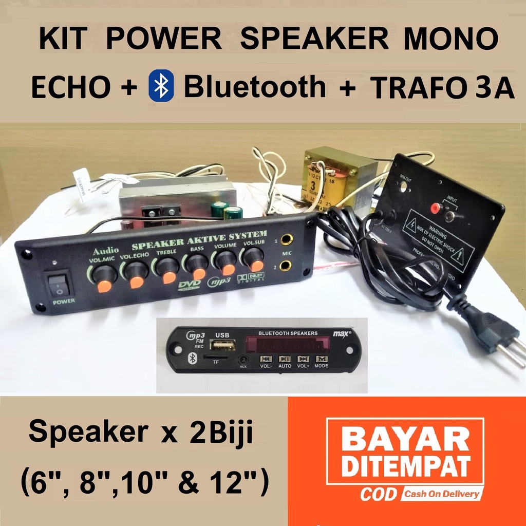 Jual KIT POWER Speaker Aktif MP3 ECHO Bluetooth TRAFO 3A KABEL MONO