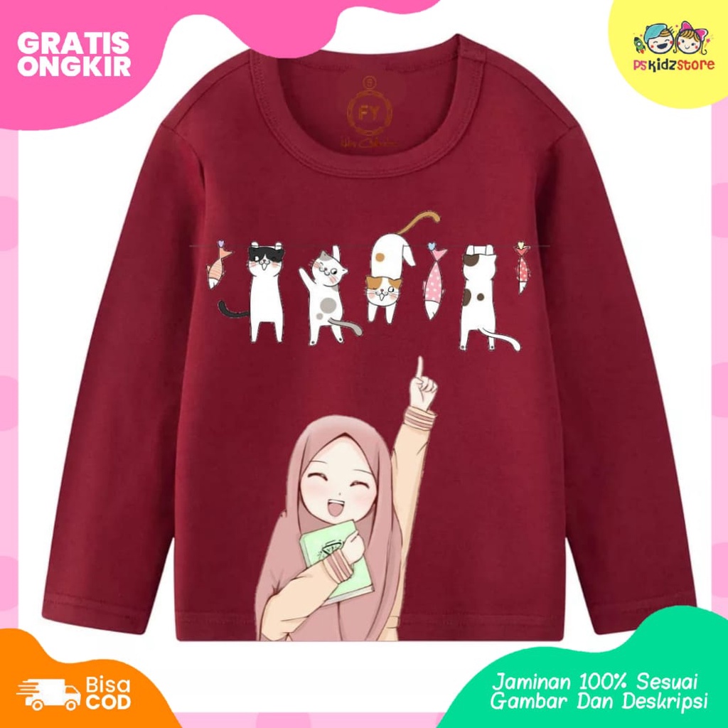 Little M Kerah Aplikasi Bunga Empuk  Kaos Lengan Panjang Anak Perempuan