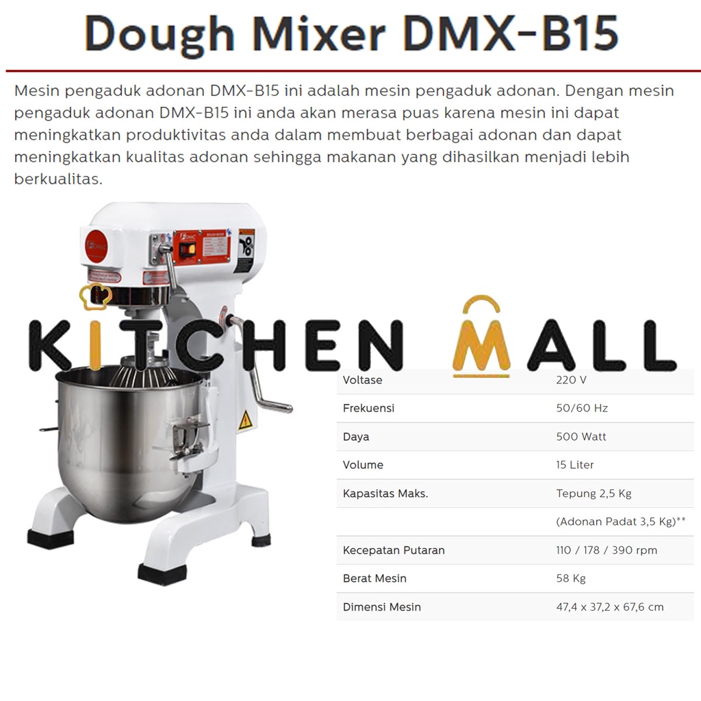Jual FOMAC DMX-B15 Dough Mixer - Mixer Roti & Mixer Kue - Mixer Adonan ...