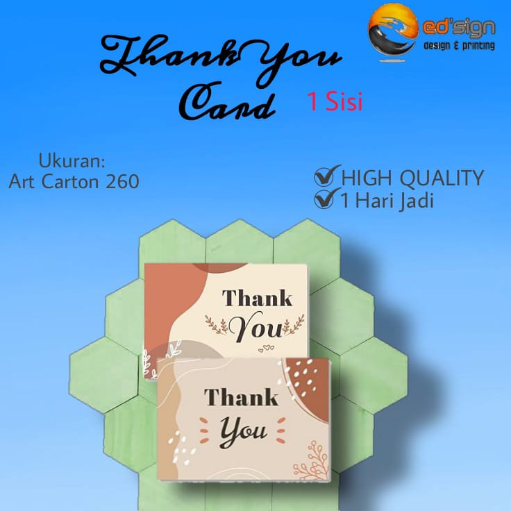 Jual Cetak Thank You Card Custom 1 Sisi Cetak Kartu Ucapan Terima Kasih Shopee Indonesia