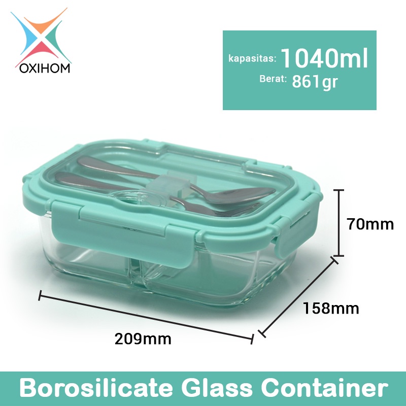 Jual Oxihom Kotak Tempat Makan Kaca Glass Food Container Sendok Garpu ...