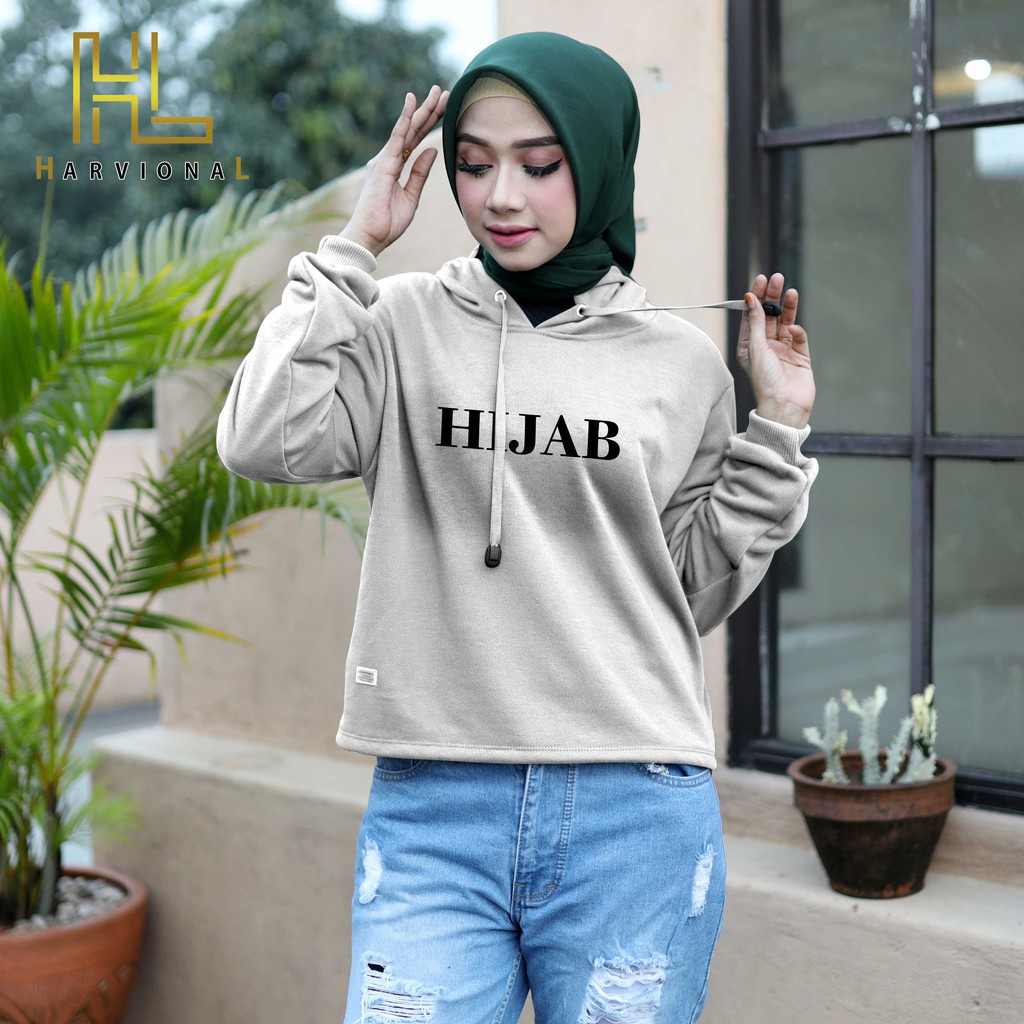 SWEATER CROP HOODIE HIJAB BAHAN FRENCHTERRY TERLARIS