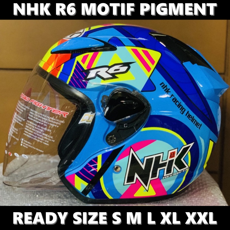 Jual Helm NHK R6 Pigment Blue Fluo Half Face Single Visor - Helem Motor ...
