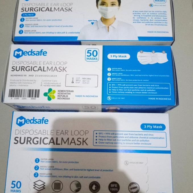 Jual BANTING HARGA Masker medis 3 ply 50 pcs, masker bedah MEDSAFE bfe ...