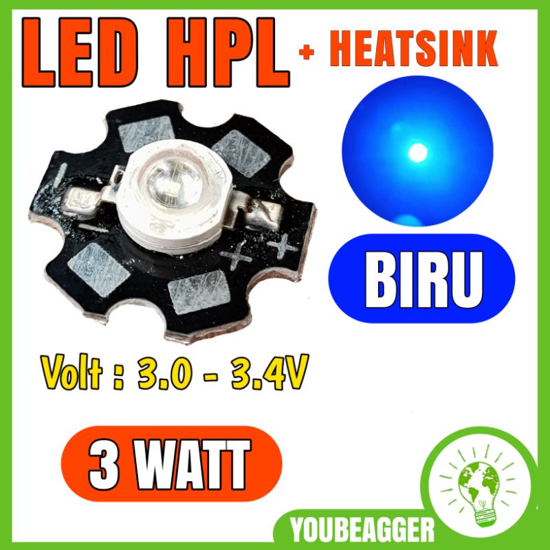 Jual LED HPL 3 WATT Warna BIRU + HEATSINK | Shopee Indonesia