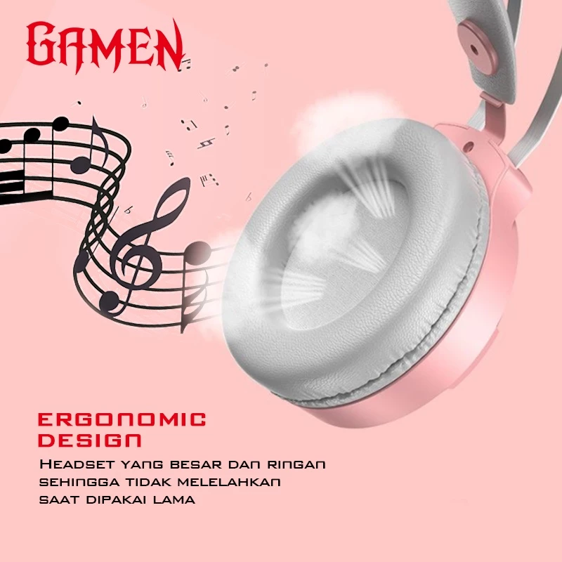 GAMEN Headset Gaming USB GH1100 Removable Cat Ear RGB Light 50mm Driver Mic 360° Adjustable Ergonomic Design Headphone thumbnail 5