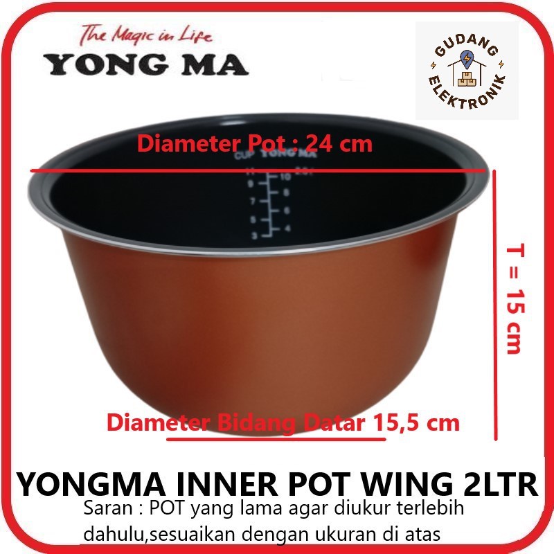 Jual Panci Teflon Inner Pot Magic Com Yong Ma 2 Liter Non Wing Original ...