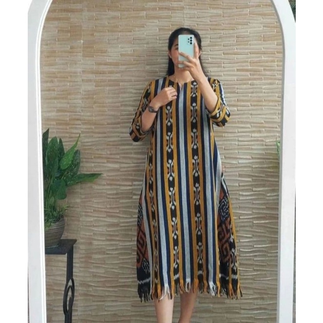 Jual dress tenun rumbai - dress tenun kekinian - dress tenun modern ...