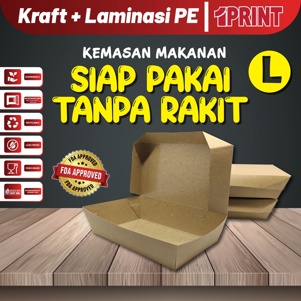 Jual Paper Lunch Box Size L FoodGrade Siap Pakai Tanpa Rakit | Kemasan ...
