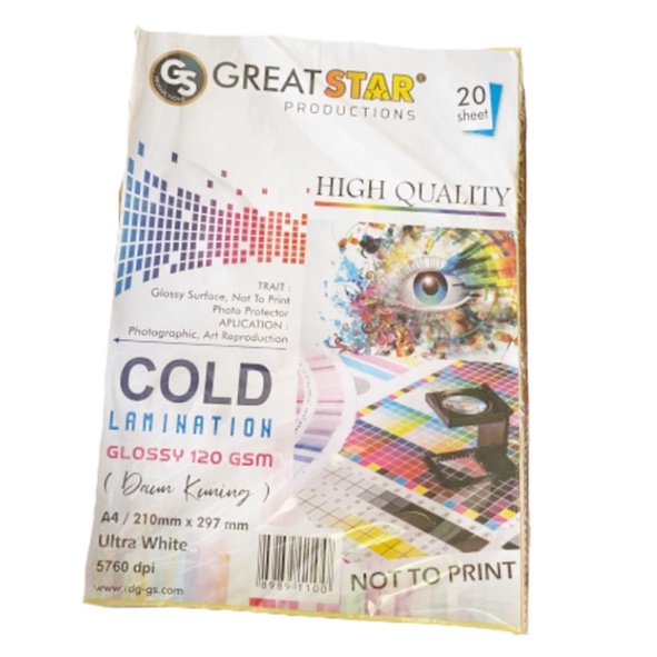 Jual Laminasi Dingin Cold Lamination Uk A4 120 Gsm 20 Daun Kuning