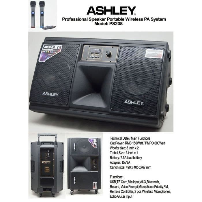 Jual PORTABLE SPEAKER DOUBLE PA WIRELESS MIC DIGITAL ASHLEY PS208 ...