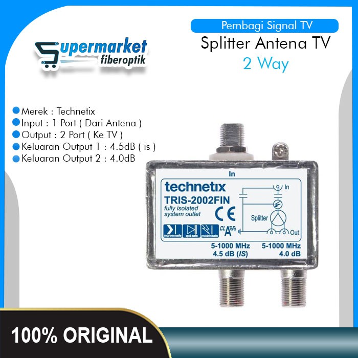 Jual Fiber Optik Splitter CATV 2W Technetix TRIS-2002FIN 5-1000 MHz ...