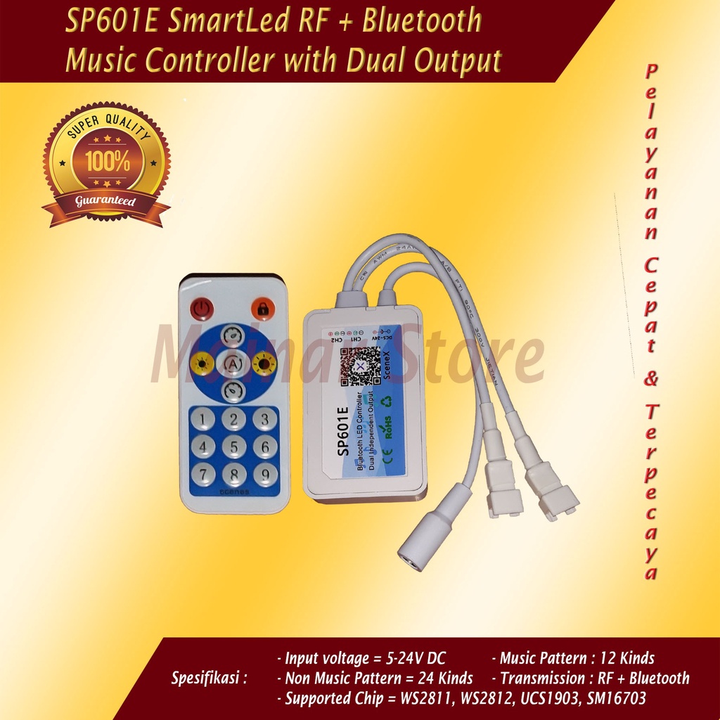 Jual SP601E Dual Output RF Bluetooth LED Music Controller for WS2812B