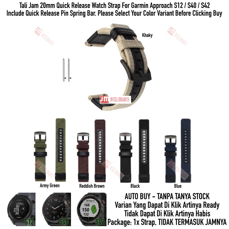 Jual Tali Jam 20mm Watch Strap Garmin Approach S12 S40 S42 - Woven ...