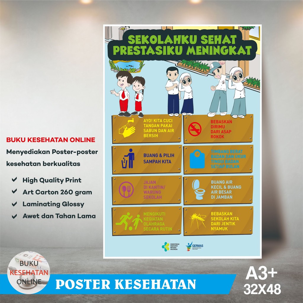 Jual Poster Kesehatan Sekolah Sehat Prestasi Meningkat Laminating Glossy Shopee Indonesia 9672