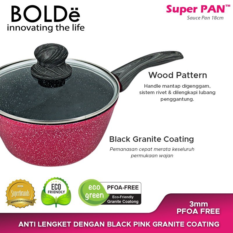 Jual BOLDe Sauce Pan 18 Cm Black PINK Plus Penutup Kaca Shopee Indonesia