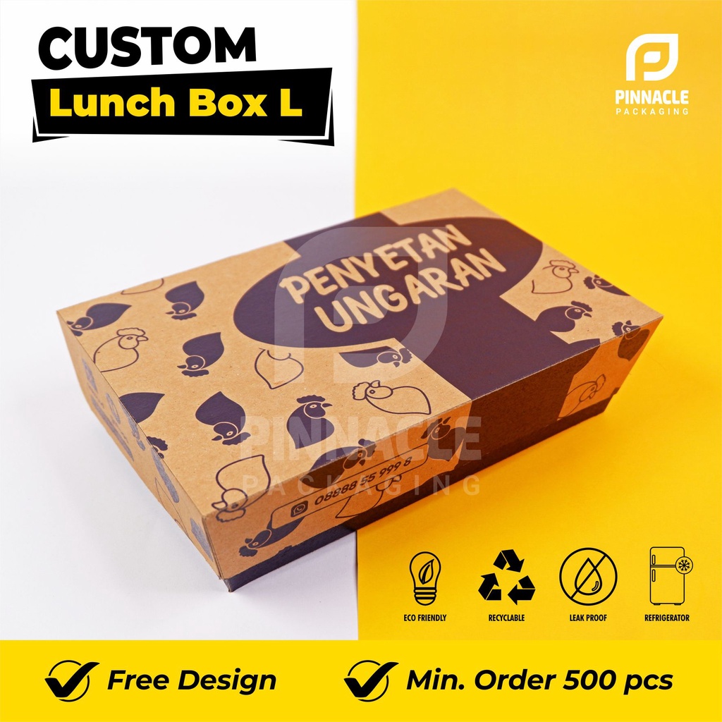 Jual Custom Paper Lunch Box Bahan Kraft Size L Free Design Full Laminasi Kemasan Makanan