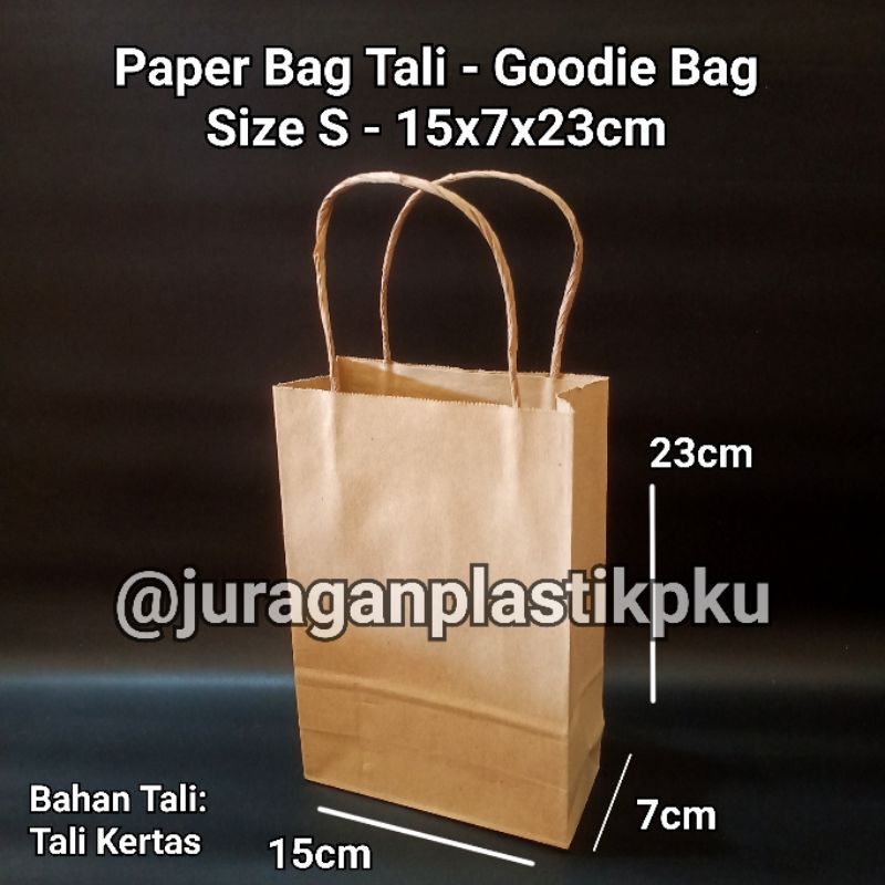 Jual Paper Bag + Tali S 15x7x23 Cm / Goodie Bag Kecil Coklat Kraft ...