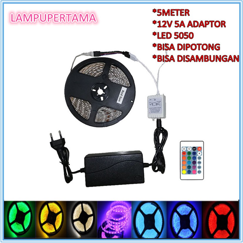Jual LAMPU LED STRIP RGB PAKET SAMA COLOKAN SAMBUNGAN REMOTE 5050 LED ...