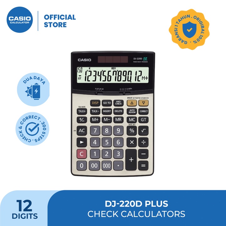 CASIO KALKULATOR DJ-220DPLUS - Kalkulator Toko/Dagang - Fungsi Cek - 12 digit