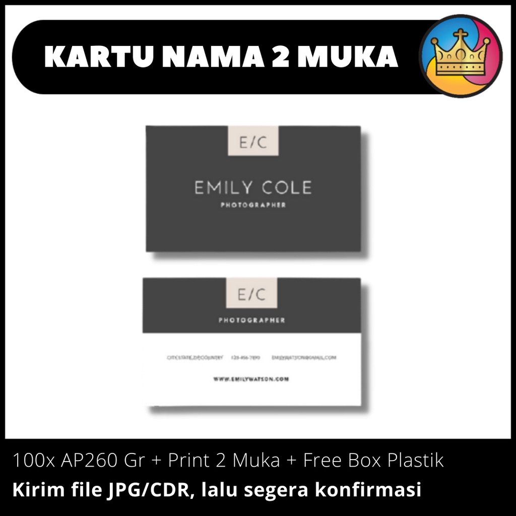 Jual CETAK Kartu Nama Name Card 2 Muka Art Paper AP 260 Gram Murah Plus ...