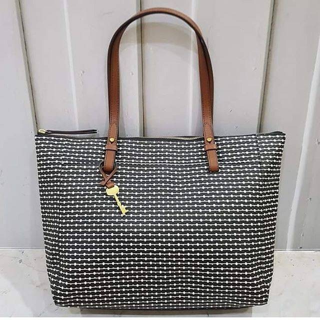 Fossil rachel tote black stripe sale