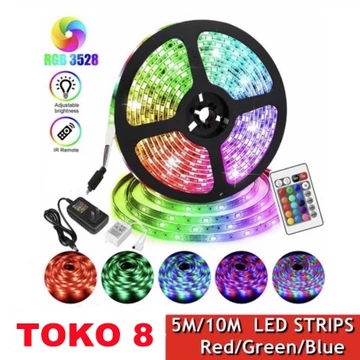 Paket Lampu Led Strip 5050 3528 2835 Rgb 5M 10M Ip44 Ip33 Rgb Remote Lampu Hias Warna Warni