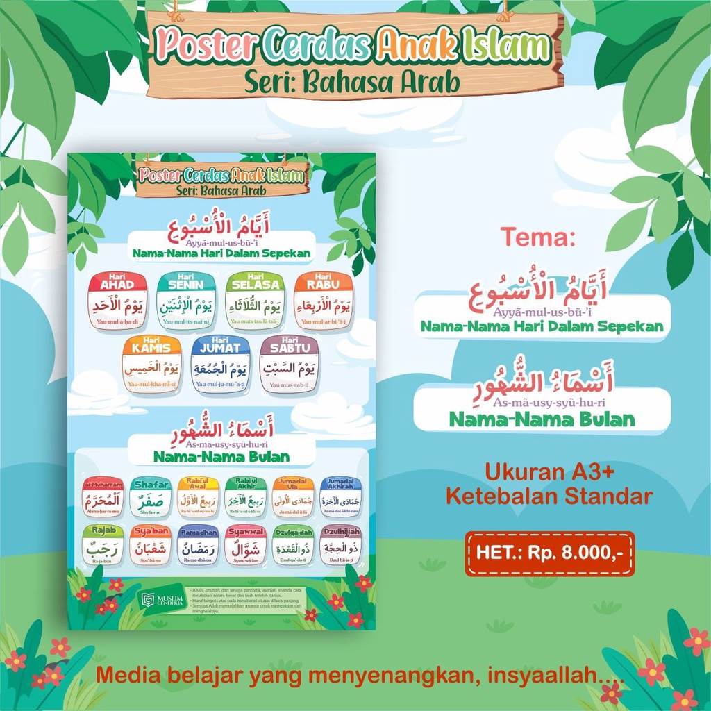 Jual Poster Edukatif Bahasa Arab Tema Nama-nama Hari Dan Bulan | Shopee ...