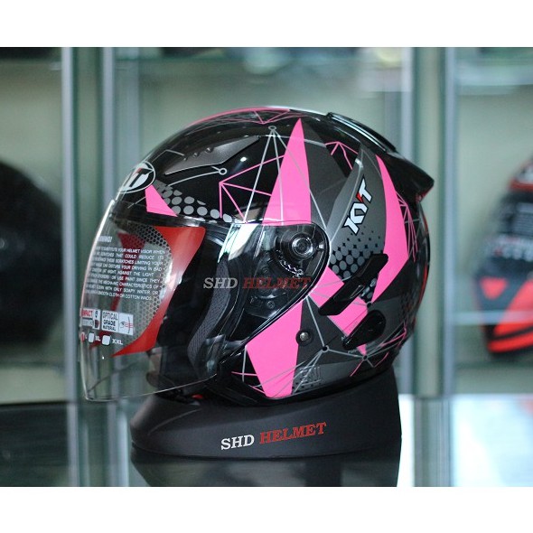 Jual Helm Half Face KYT Galaxy Slide Motif Seri 6 Black Fuxia Hitam
