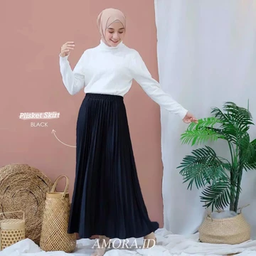Amora Rok Plisket Premium Bahan Tebal Maxi Skirt Fit S Xxl