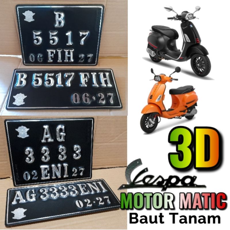 Jual Plat Nomor Vespa Matic Warna Hitam Sprint Primavera Gts Gtv Lx S Font Timbul D Piramid