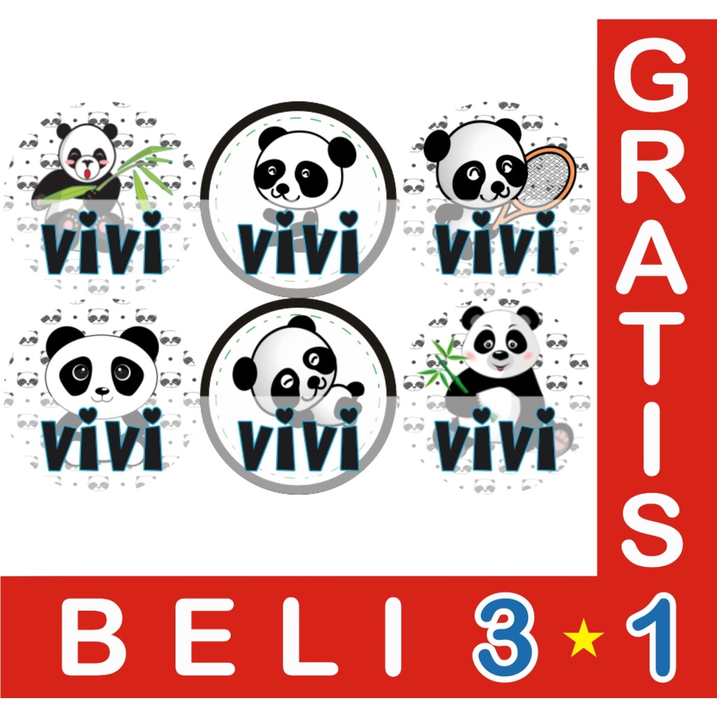 Jual STIKER LABEL NAMA WATERPROOF CIRCLE CUTE PANDA | Shopee Indonesia