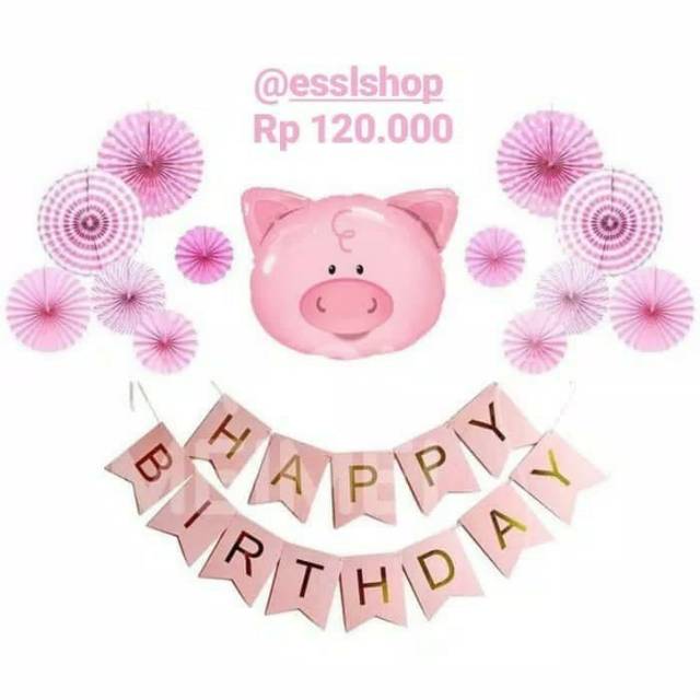 Jual Paket Dekor Happy Birthday Pinky Piggy | Shopee Indonesia
