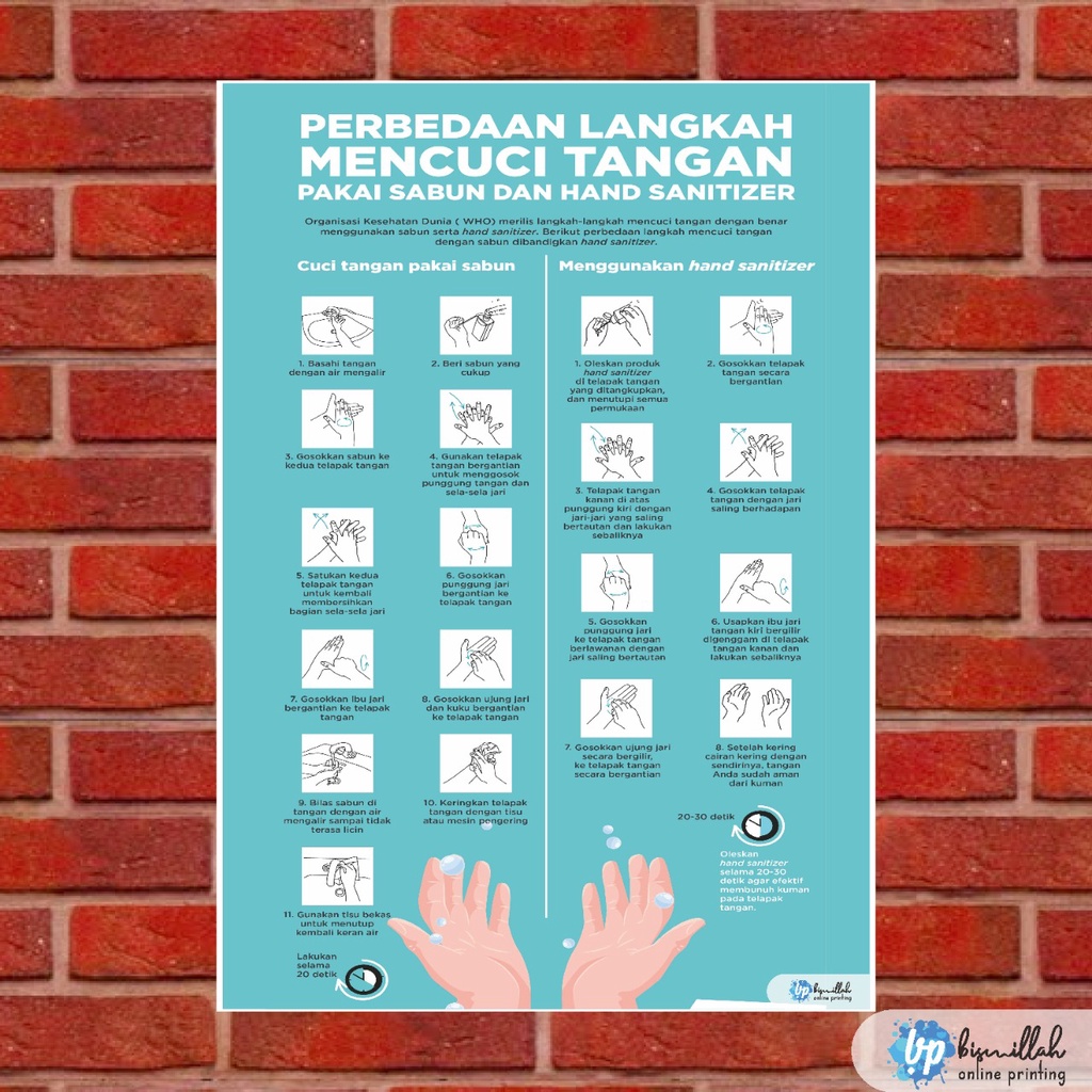 Jual Poster Perbedaan Mencuci Tangan Pakai Sabun Dan Handsanitizer Shopee Indonesia 