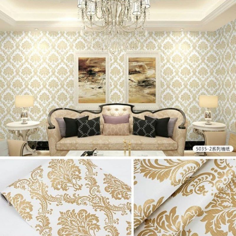 Jual MANTAP(COD)!! WALPAPER STICKER DINDING MOTIF BATIK GOLD | Shopee ...