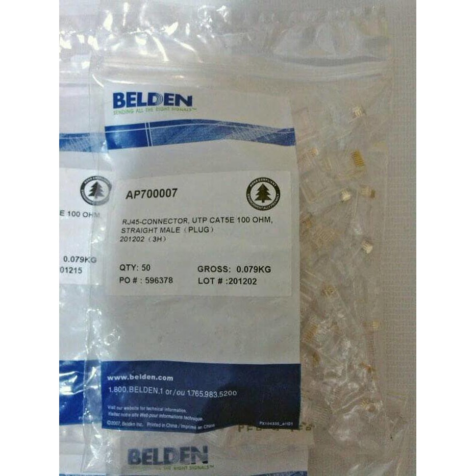 Jual Belden Connector UTP RJ45 Cat 5e Konektor RJ 45 Cat5e AP700007 isi ...