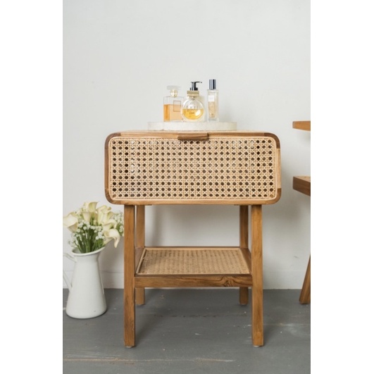 Jual Teakwood Rattan Side Table/Meja Kayu Jati Rotan | Shopee Indonesia